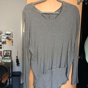 Long sleeved, navy stripped, high-low top